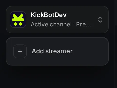 Le sélecteur de chaîne ouvert, avec la chaîne actuelle et le bouton Ajouter un streamer