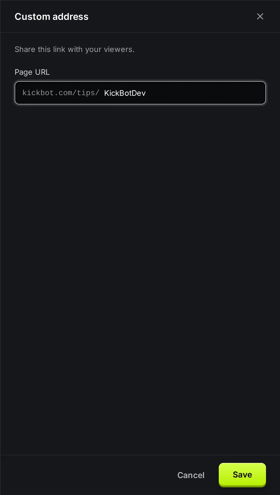Das Panel Eigene Adresse mit dem Feld Seiten-URL