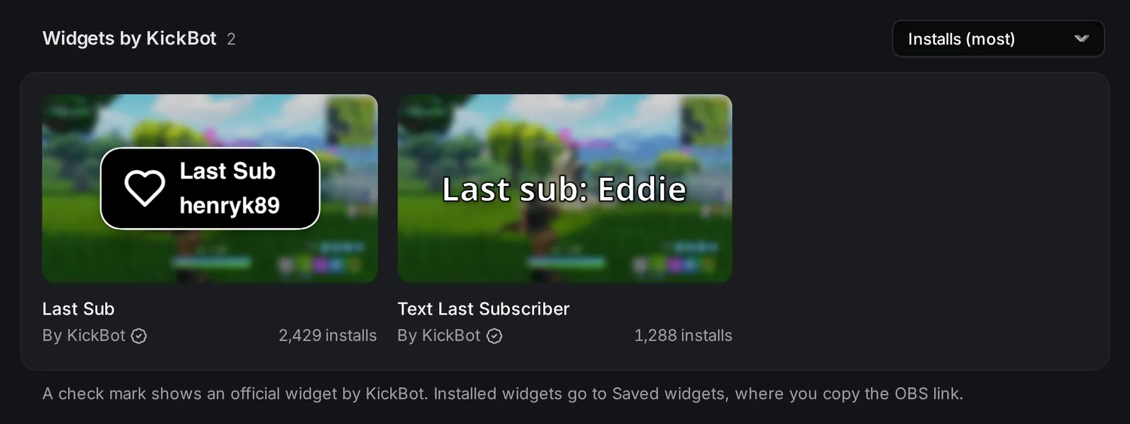 ويدجت Last Sub و Text Last Subscriber من KickBot في مكتبة الويدجت